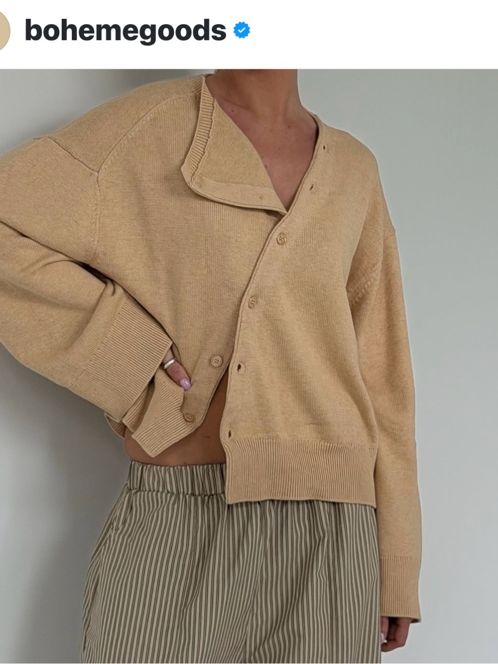 Boheme Asymetric Button-Front Women's Cotton Cardigan color Sand.
